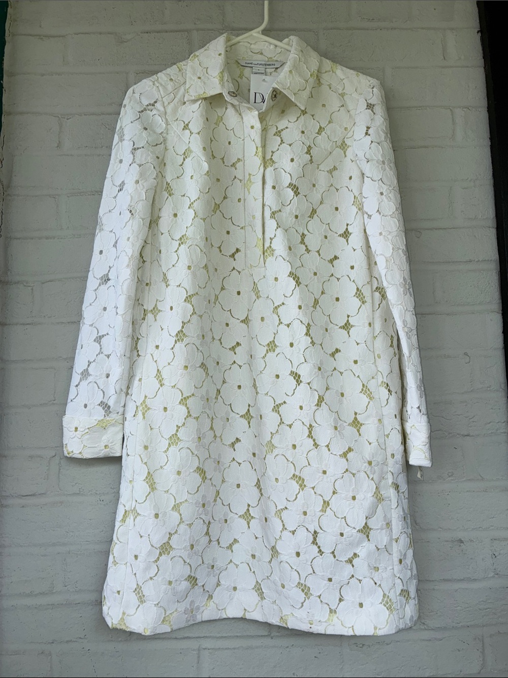 NWT Diane Von Furstenberg Leandra White Floral Lace Dress